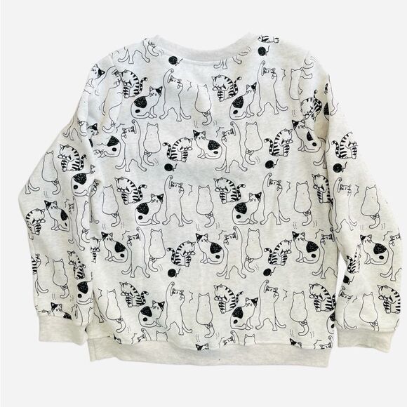 Serengeti Cat Print Sweatshirt Size Small Gray and White Kitty Kitties - Picture 5 of 7